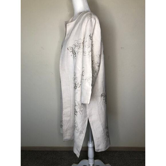 Carole Little Linen Blend Floral Embroidered Jacket 16W Duster Kimono Chic Boho - Picture 8 of 15